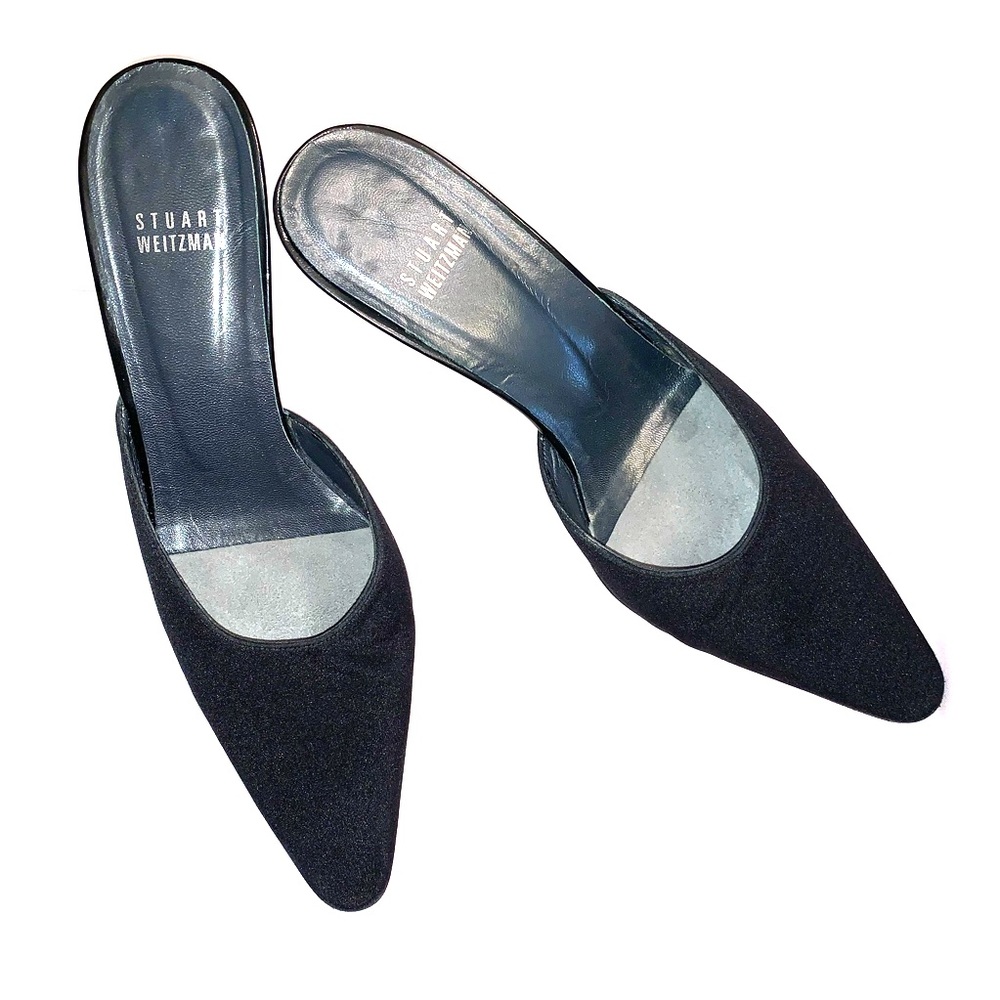 Stuart Weitzman black kitten heel pointed mules CLASSIC size 7